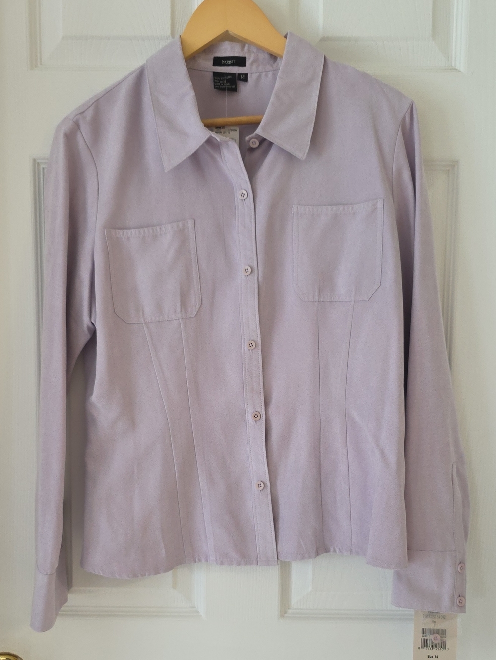 Y2K Haggar Lavender Button-Down Shirt w/ Chest Pockets NOS